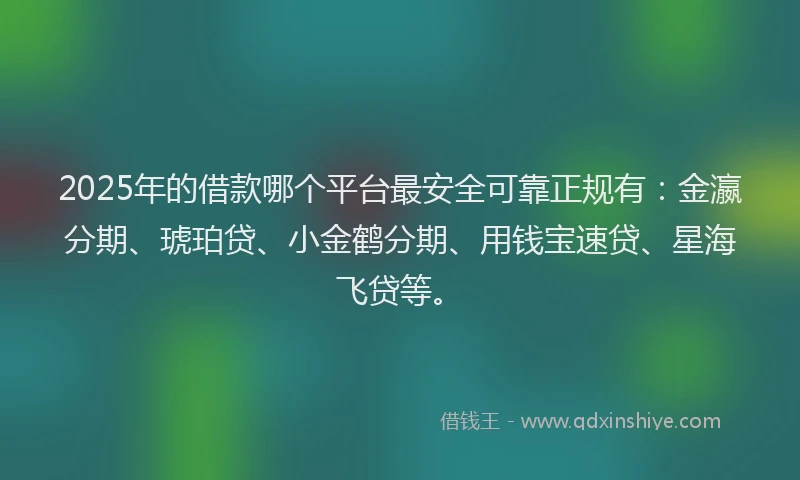 2025年的借款哪个平台最安全可靠正规有：金瀛分期、琥珀贷、小金鹤分期、用钱宝速贷、星海飞贷等。