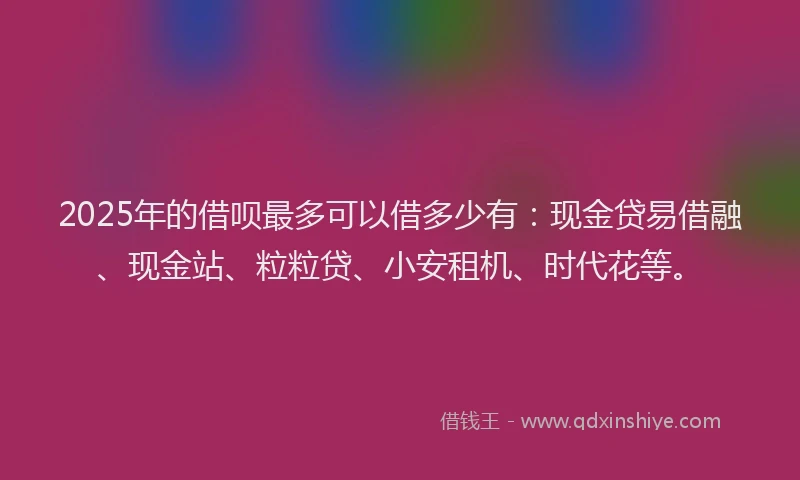 2025年的借呗最多可以借多少有：现金贷易借融、现金站、粒粒贷、小安租机、时代花等。