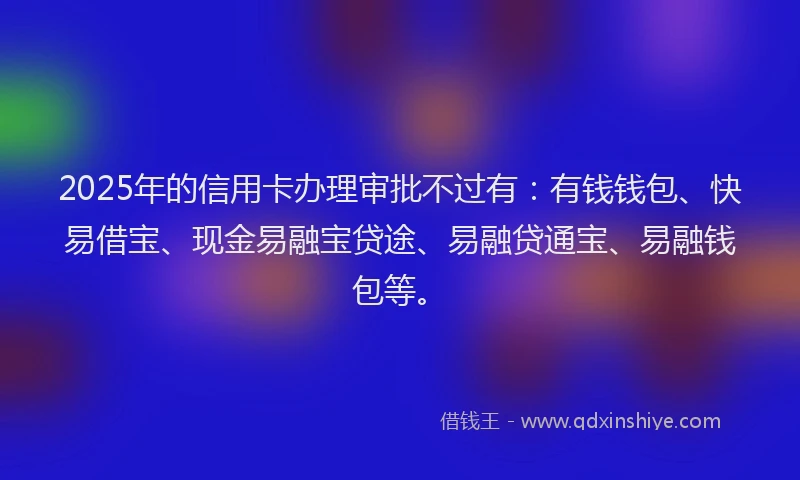 2025年的信用卡办理审批不过有：有钱钱包、快易借宝、现金易融宝贷途、易融贷通宝、易融钱包等。
