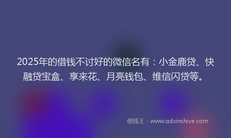 2025年的借钱不讨好的微信名有：小金鹿贷、快融贷宝盒、享来花、月亮钱包、维信闪贷等。