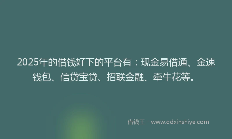 2025年的借钱好下的平台有：现金易借通、金速钱包、信贷宝贷、招联金融、牵牛花等。
