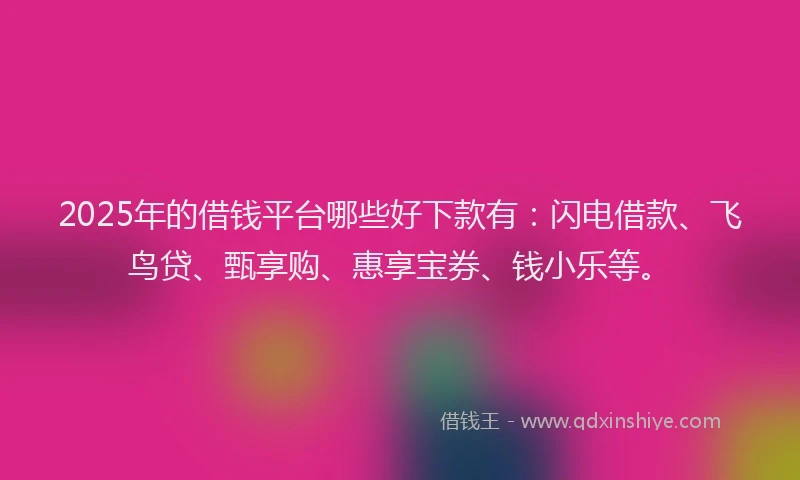 2025年的借钱平台哪些好下款有：闪电借款、飞鸟贷、甄享购、惠享宝券、钱小乐等。