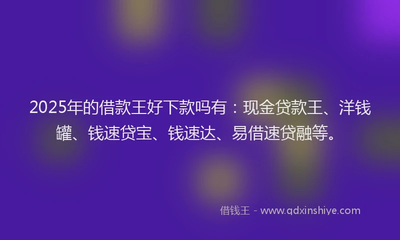 2025年的借款王好下款吗有：现金贷款王、洋钱罐、钱速贷宝、钱速达、易借速贷融等。