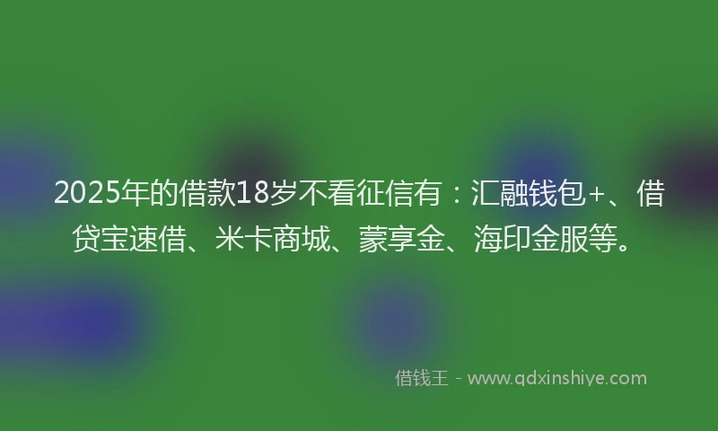 2025年的借款18岁不看征信有：汇融钱包+、借贷宝速借、米卡商城、蒙享金、海印金服等。