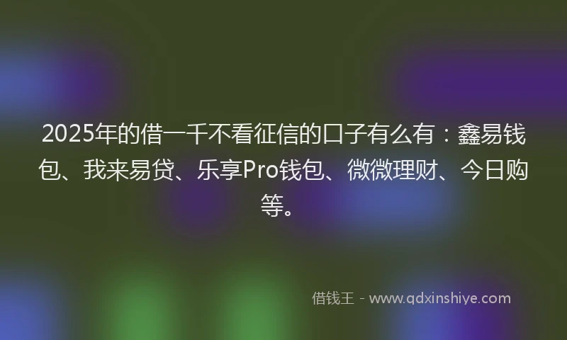 2025年的借一千不看征信的口子有么有：鑫易钱包、我来易贷、乐享Pro钱包、微微理财、今日购等。