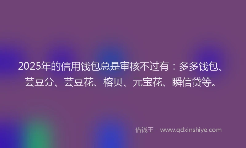 2025年的信用钱包总是审核不过有：多多钱包、芸豆分、芸豆花、榕贝、元宝花、瞬信贷等。