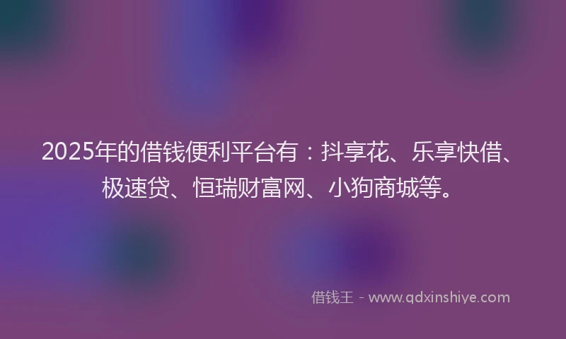 2025年的借钱便利平台有：抖享花、乐享快借、极速贷、恒瑞财富网、小狗商城等。