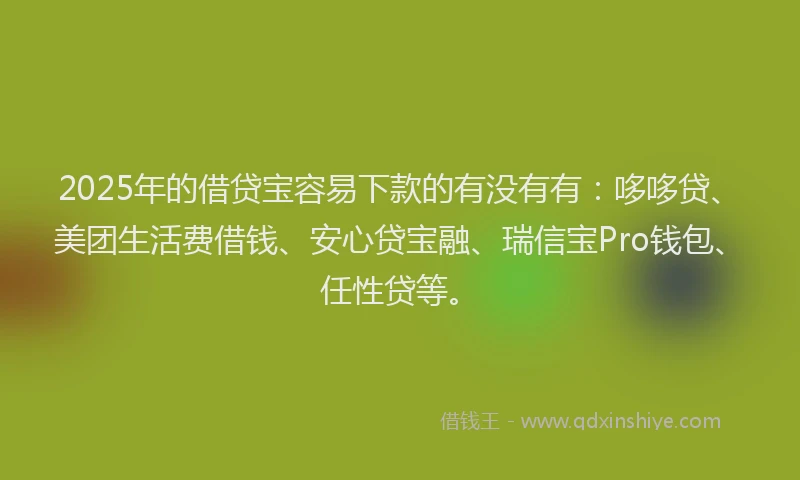 2025年的借贷宝容易下款的有没有有:哆哆贷、美团生活费借钱、安心贷宝融、瑞信宝Pro钱包、任性贷等。