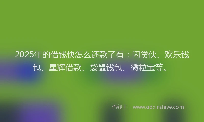 2025年的借钱快怎么还款了有：闪贷侠、欢乐钱包、星辉借款、袋鼠钱包、微粒宝等。