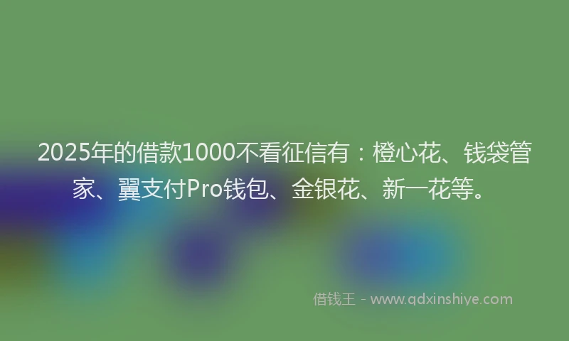 2025年的借款1000不看征信有：橙心花、钱袋管家、翼支付Pro钱包、金银花、新一花等。