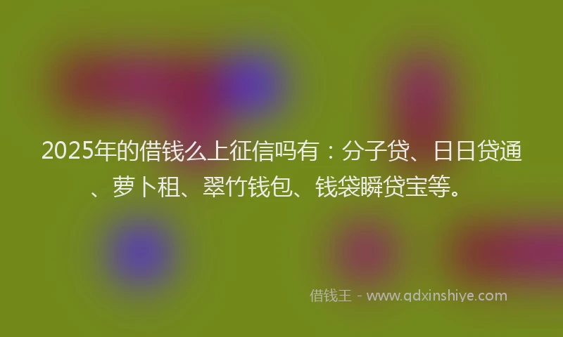 2025年的借钱么上征信吗有：分子贷、日日贷通、萝卜租、翠竹钱包、钱袋瞬贷宝等。