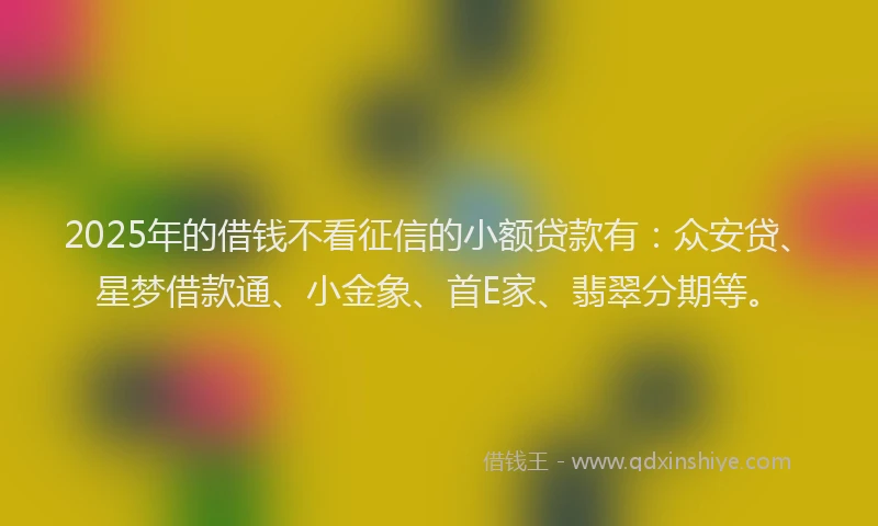 2025年的借钱不看征信的小额贷款有：众安贷、星梦借款通、小金象、首E家、翡翠分期等。