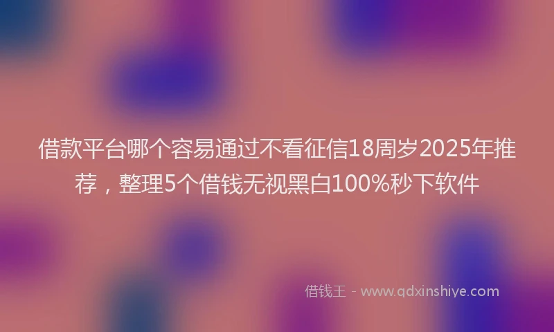 借款平台哪个容易通过不看征信18周岁2025年推荐，整理5个借钱无视黑白100%秒下软件