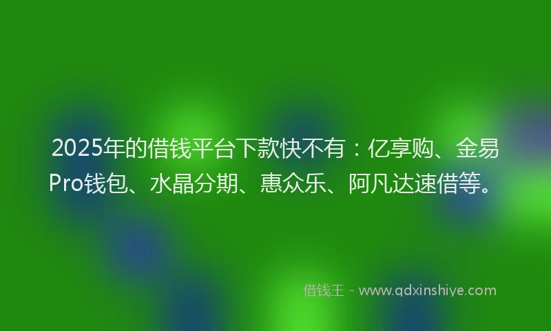 2025年的借钱平台下款快不有：亿享购、金易Pro钱包、水晶分期、惠众乐、阿凡达速借等。