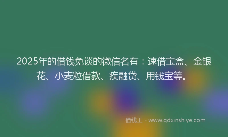 2025年的借钱免谈的微信名有：速借宝盒、金银花、小麦粒借款、疾融贷、用钱宝等。