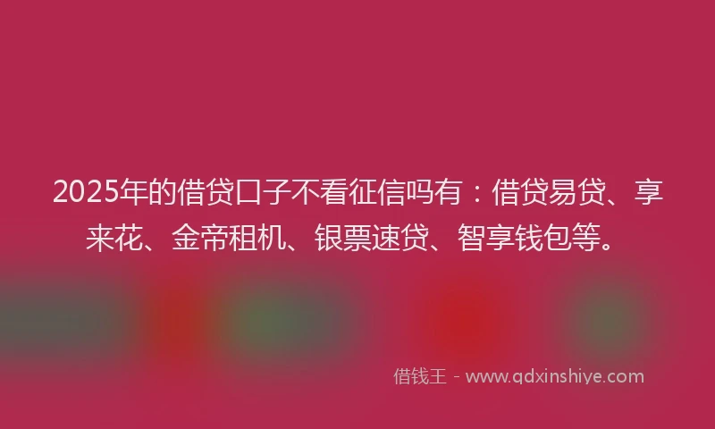 2025年的借贷口子不看征信吗有：借贷易贷、享来花、金帝租机、银票速贷、智享钱包等。