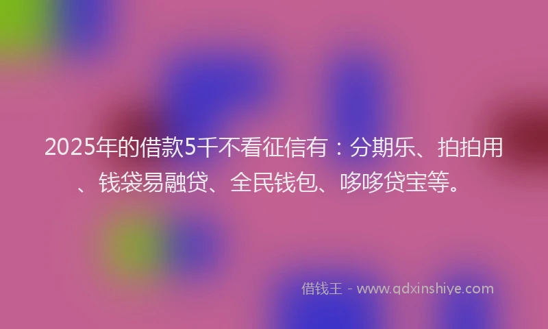 2025年的借款5千不看征信有：分期乐、拍拍用、钱袋易融贷、全民钱包、哆哆贷宝等。