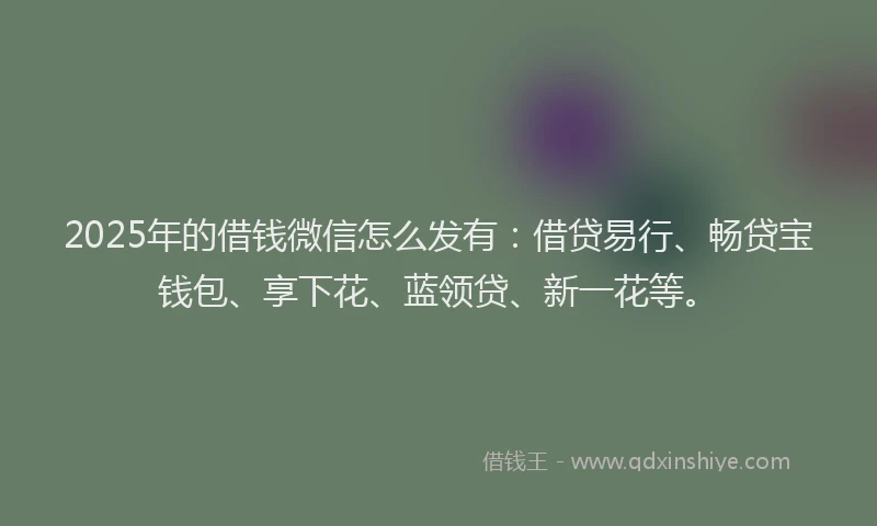 2025年的借钱微信怎么发有：借贷易行、畅贷宝钱包、享下花、蓝领贷、新一花等。