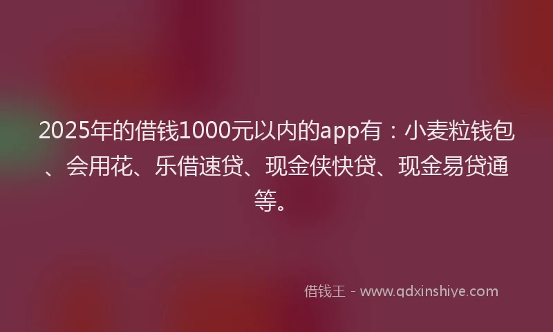 2025年的借钱1000元以内的app有：小麦粒钱包、会用花、乐借速贷、现金侠快贷、现金易贷通等。