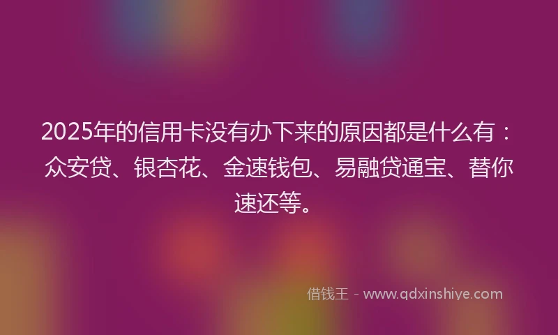 2025年的信用卡没有办下来的原因都是什么有：众安贷、银杏花、金速钱包、易融贷通宝、替你速还等。