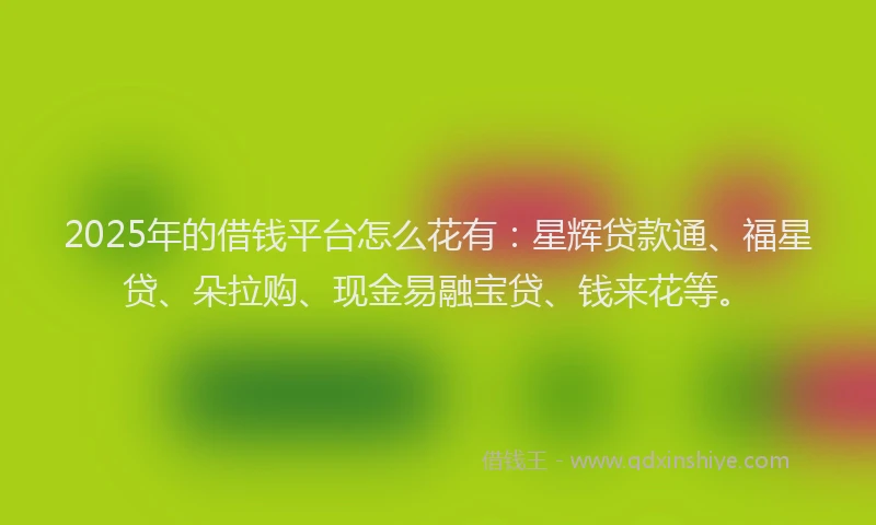 2025年的借钱平台怎么花有：星辉贷款通、福星贷、朵拉购、现金易融宝贷、钱来花等。
