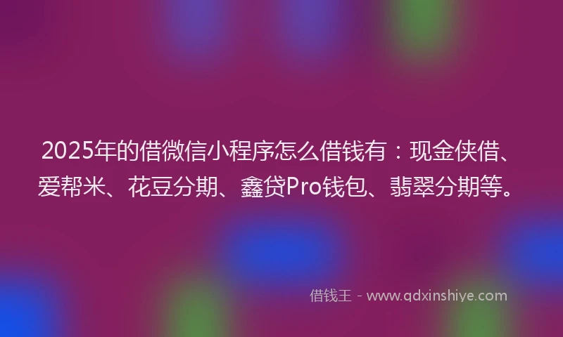 2025年的借微信小程序怎么借钱有：现金侠借、爱帮米、花豆分期、鑫贷Pro钱包、翡翠分期等。