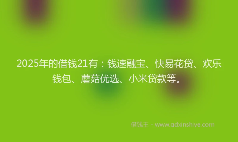 2025年的借钱21有：钱速融宝、快易花贷、欢乐钱包、蘑菇优选、小米贷款等。