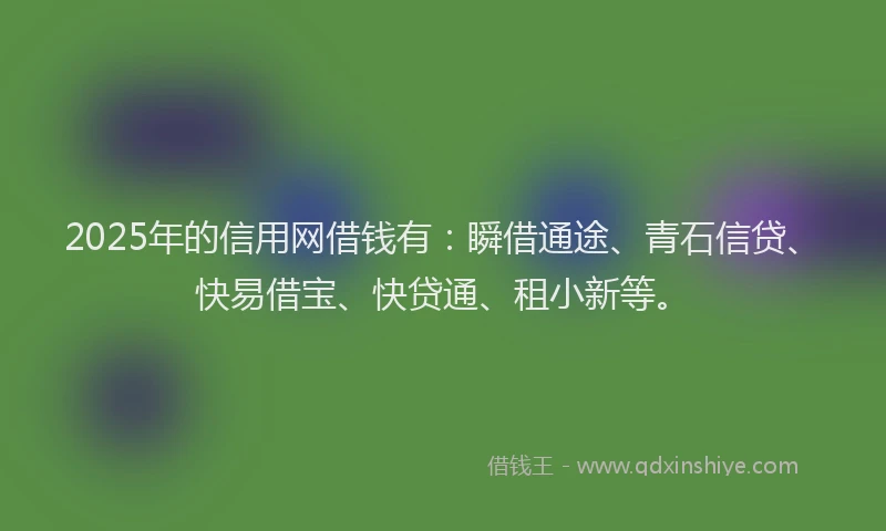 2025年的信用网借钱有：瞬借通途、青石信贷、快易借宝、快贷通、租小新等。