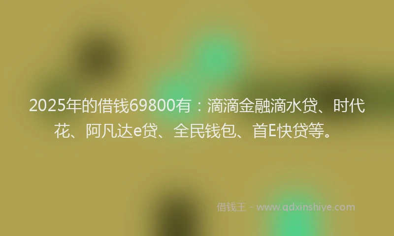 2025年的借钱69800有：滴滴金融滴水贷、时代花、阿凡达e贷、全民钱包、首E快贷等。