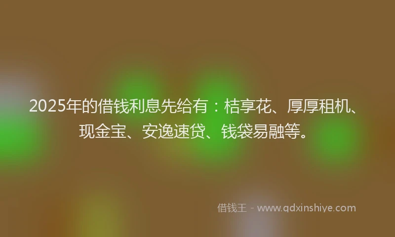 2025年的借钱利息先给有：桔享花、厚厚租机、现金宝、安逸速贷、钱袋易融等。
