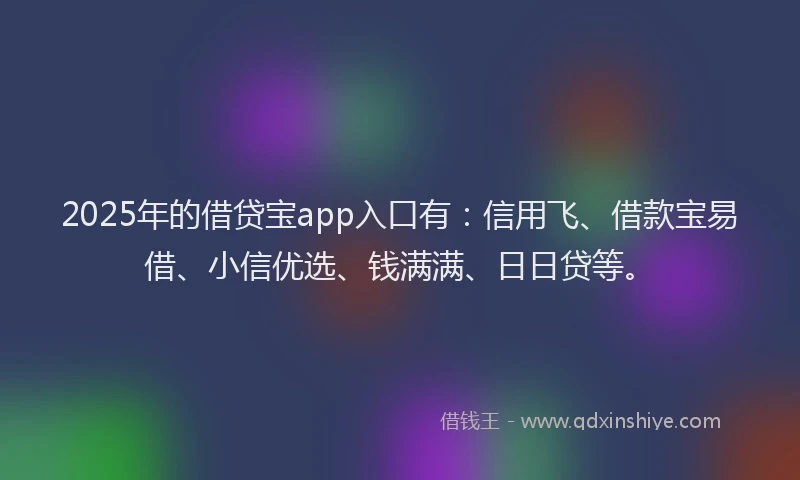2025年的借贷宝app入口有:信用飞、借款宝易借、小信优选、钱满满、日日贷等。