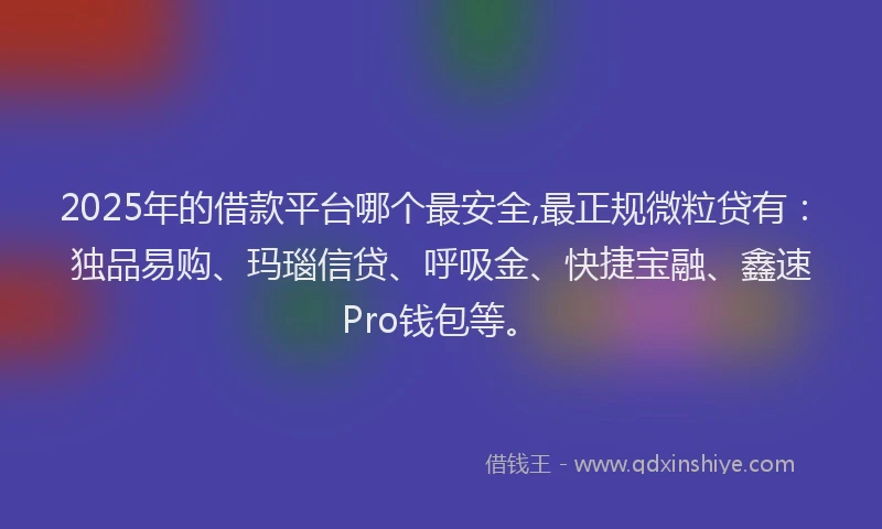 2025年的借款平台哪个最安全,最正规微粒贷有:独品易购、玛瑙信贷、呼吸金、快捷宝融、鑫速Pro钱包等。