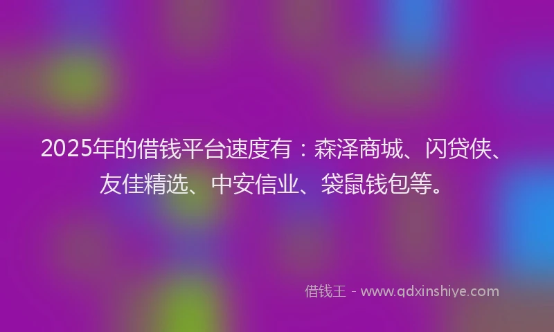 2025年的借钱平台速度有：森泽商城、闪贷侠、友佳精选、中安信业、袋鼠钱包等。