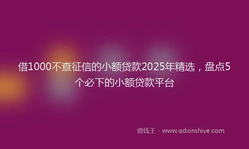 借1000不查征信的小额贷款2025年精选，盘点5个必下的小额贷款平台