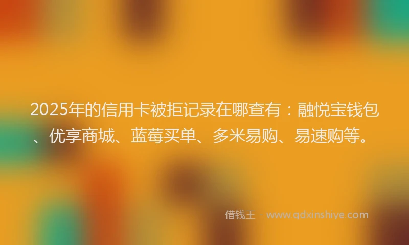2025年的信用卡被拒记录在哪查有:融悦宝钱包、优享商城、蓝莓买单、多米易购、易速购等。