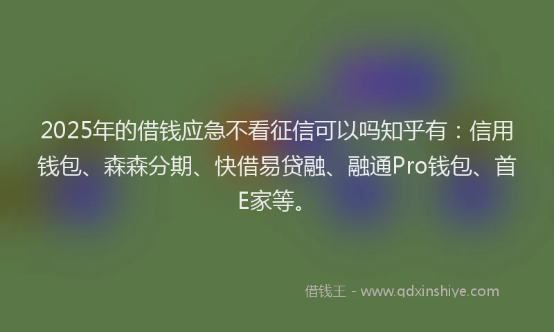 2025年的借钱应急不看征信可以吗知乎有：信用钱包、森森分期、快借易贷融、融通Pro钱包、首E家等。