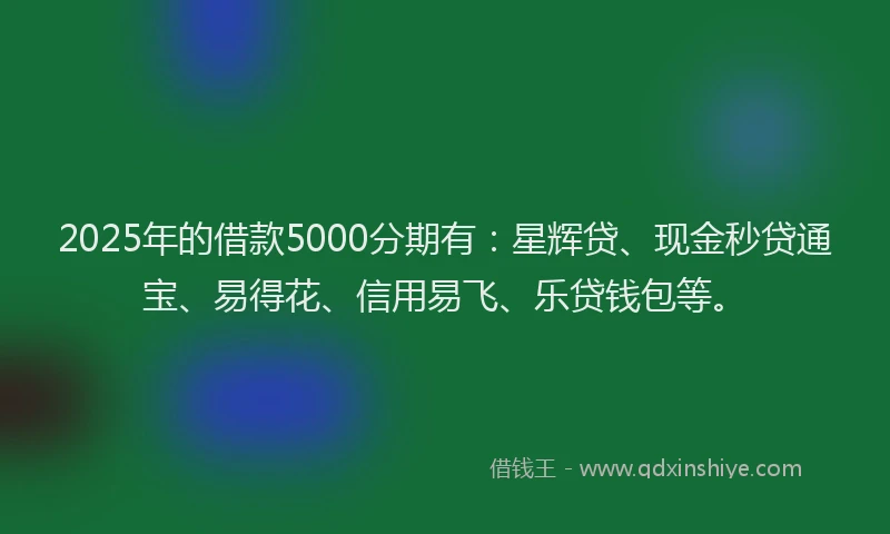 2025年的借款5000分期有：星辉贷、现金秒贷通宝、易得花、信用易飞、乐贷钱包等。
