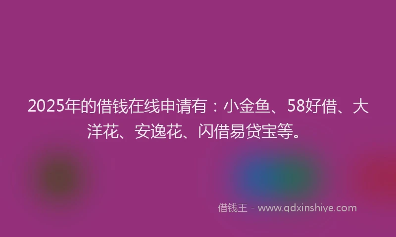 2025年的借钱在线申请有：小金鱼、58好借、大洋花、安逸花、闪借易贷宝等。