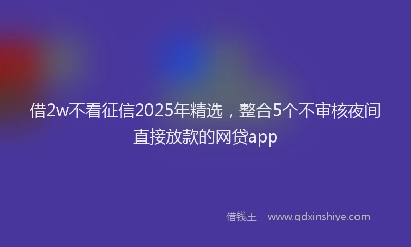 借2w不看征信2025年精选，整合5个不审核夜间直接放款的网贷app