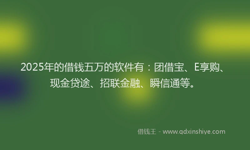 2025年的借钱五万的软件有：团借宝、E享购、现金贷途、招联金融、瞬信通等。