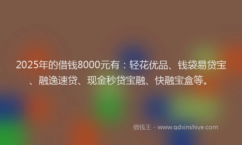 2025年的借钱8000元有：轻花优品、钱袋易贷宝、融逸速贷、现金秒贷宝融、快融宝盒等。