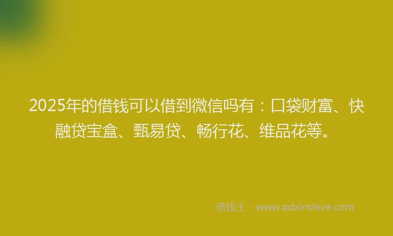 2025年的借钱可以借到微信吗有：口袋财富、快融贷宝盒、甄易贷、畅行花、维品花等。
