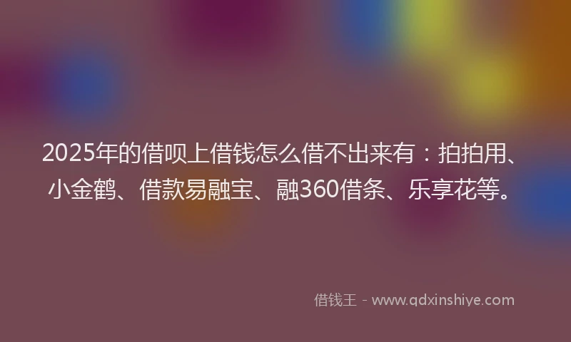 2025年的借呗上借钱怎么借不出来有：拍拍用、小金鹤、借款易融宝、融360借条、乐享花等。