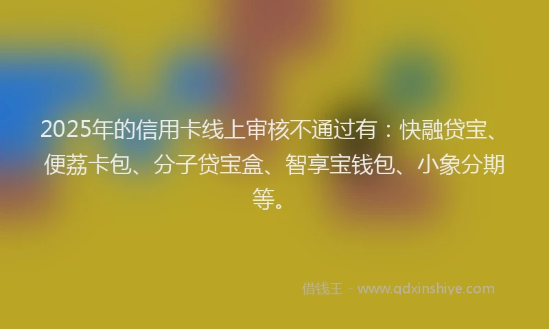 2025年的信用卡线上审核不通过有：快融贷宝、便荔卡包、分子贷宝盒、智享宝钱包、小象分期等。