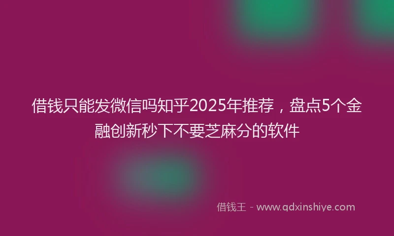 借钱只能发微信吗知乎2025年推荐，盘点5个金融创新秒下不要芝麻分的软件