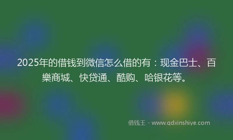 2025年的借钱到微信怎么借的有：现金巴士、百樂商城、快贷通、酷购、哈银花等。