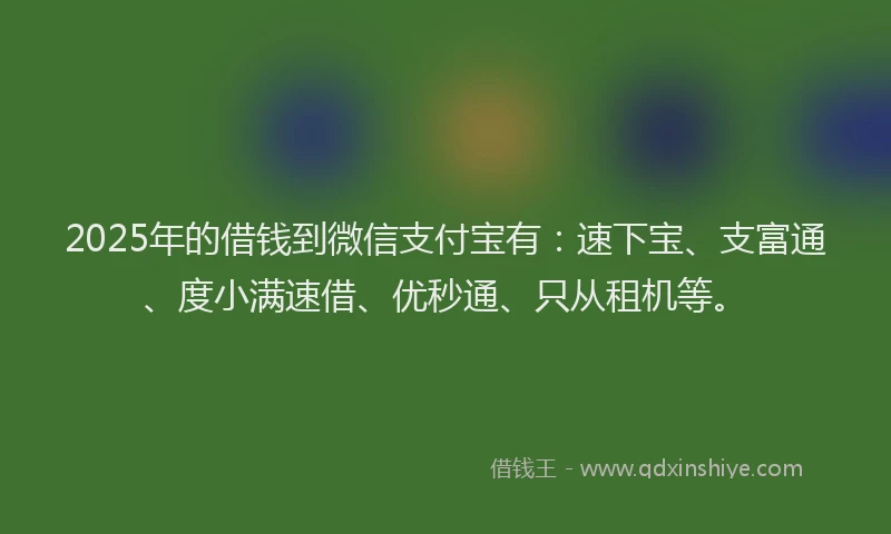 2025年的借钱到微信支付宝有：速下宝、支富通、度小满速借、优秒通、只从租机等。