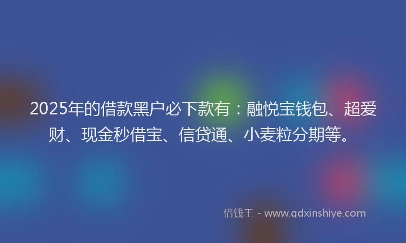 2025年的借款黑户必下款有：融悦宝钱包、超爱财、现金秒借宝、信贷通、小麦粒分期等。
