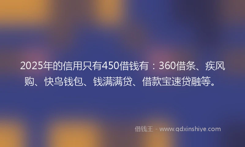 2025年的信用只有450借钱有：360借条、疾风购、快鸟钱包、钱满满贷、借款宝速贷融等。