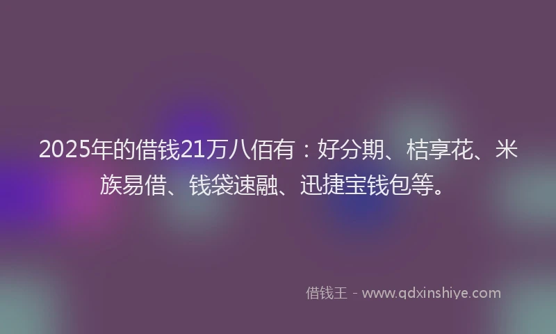 2025年的借钱21万八佰有：好分期、桔享花、米族易借、钱袋速融、迅捷宝钱包等。